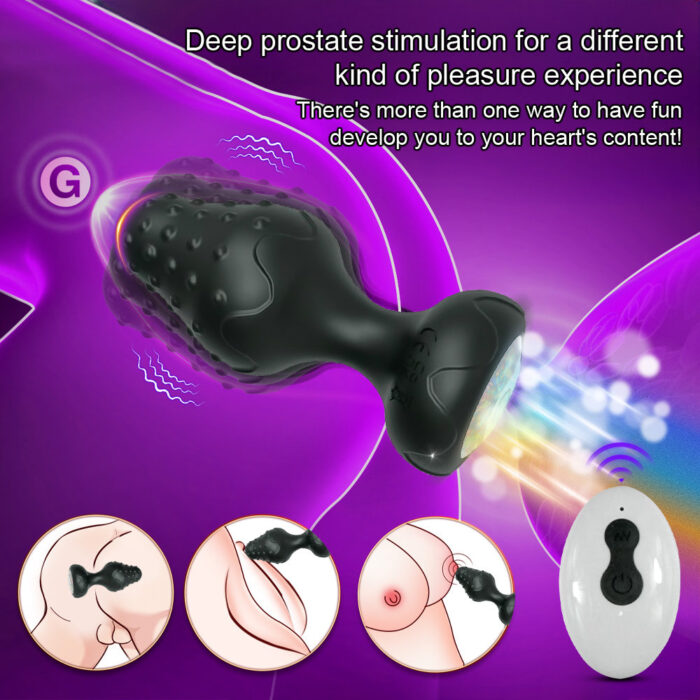 Plug Anal em Silicone Preto com 10 Modos de Vibração,Luz de Led e Controle Remoto sem Fio ou Cotrole de toque - Imagem 6