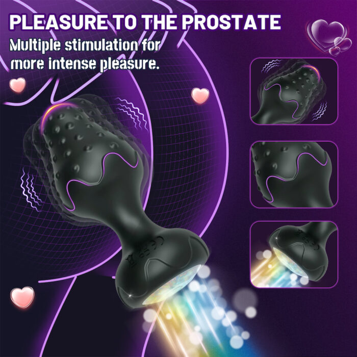 Plug Anal em Silicone Preto com 10 Modos de Vibração,Luz de Led e Controle Remoto sem Fio ou Cotrole de toque - Imagem 9