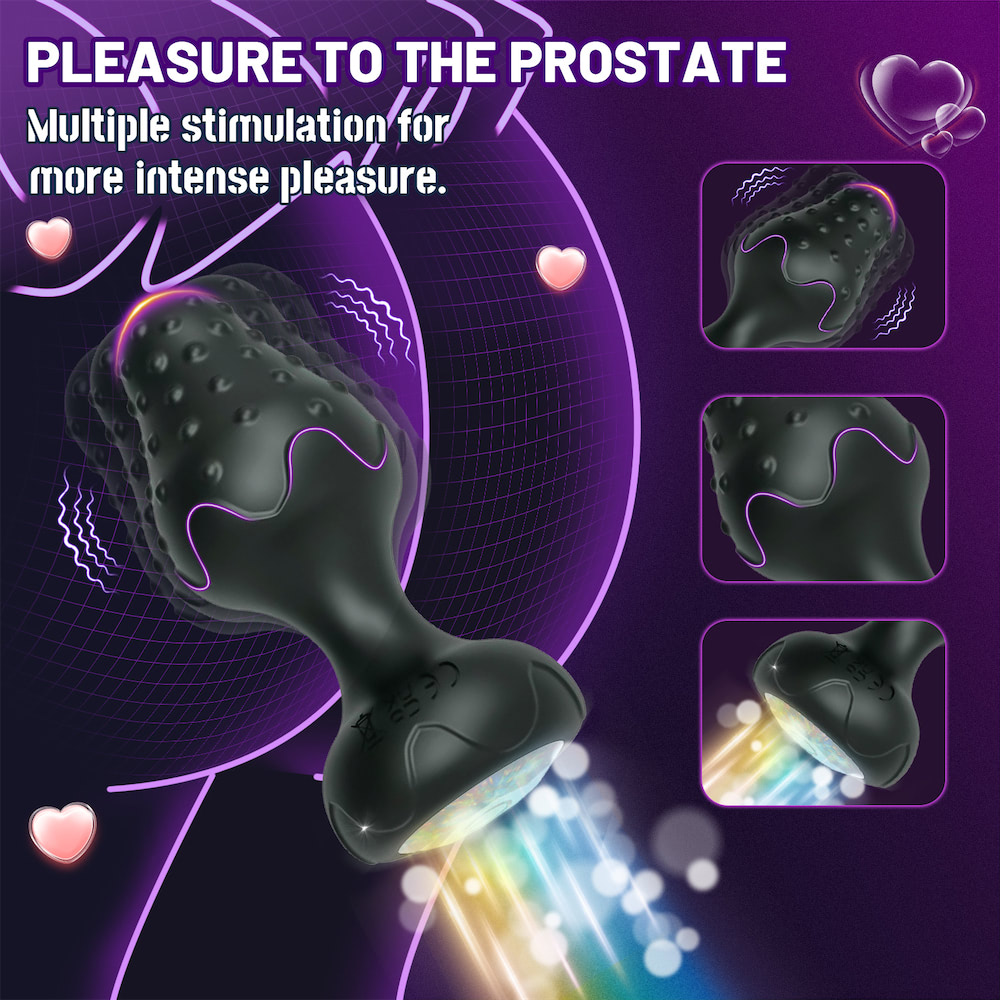 Plug Anal em Silicone Preto com 10 Modos de Vibração,Luz de Led e Controle Remoto sem Fio ou Cotrole de toque - Imagem 9