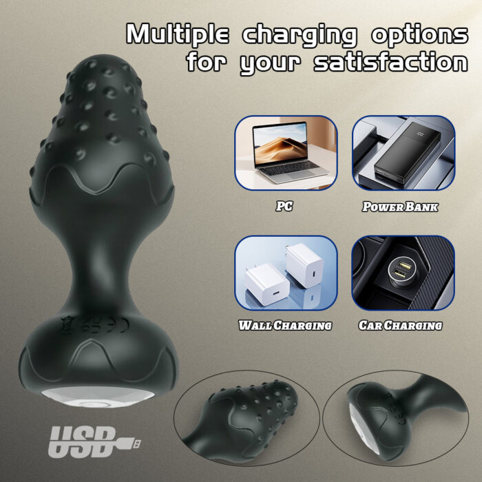 Plug Anal em Silicone Preto com 10 Modos de Vibração,Luz de Led e Controle Remoto sem Fio ou Cotrole de toque - Imagem 10