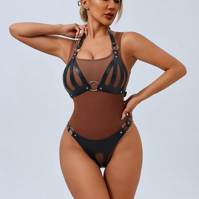 Conjunto Sutiã e Calcinha de Bondage em Couro - Imagem 4