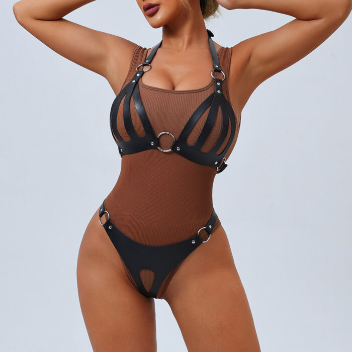 Conjunto Sutiã e Calcinha de Bondage em Couro - Imagem 6