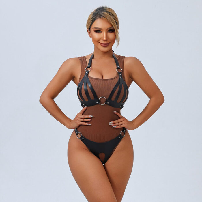 Conjunto Sutiã e Calcinha de Bondage em Couro - Imagem 10