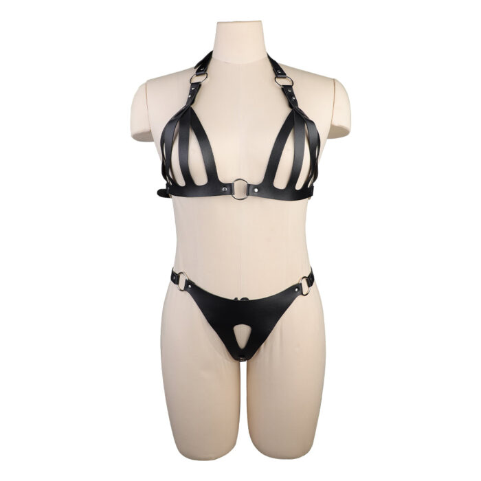 Conjunto Sutiã e Calcinha de Bondage em Couro - Imagem 12