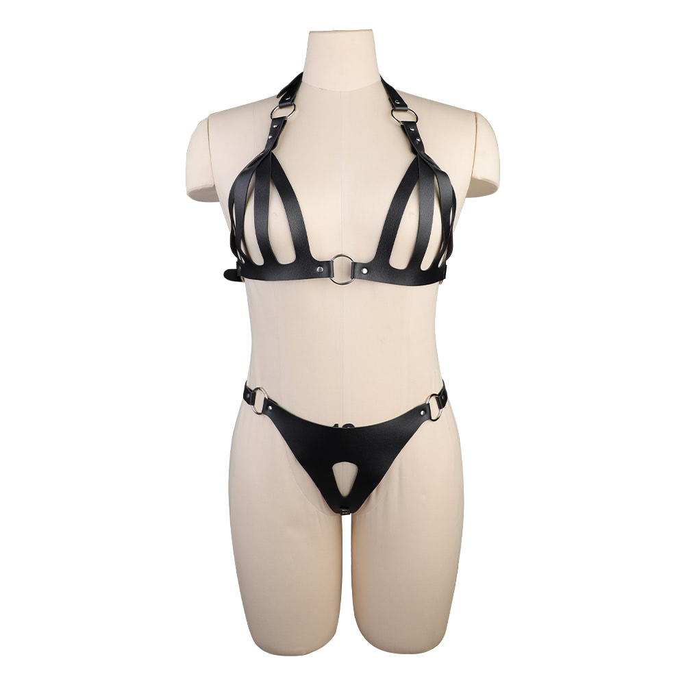 Conjunto Sutiã e Calcinha de Bondage em Couro - Imagem 12