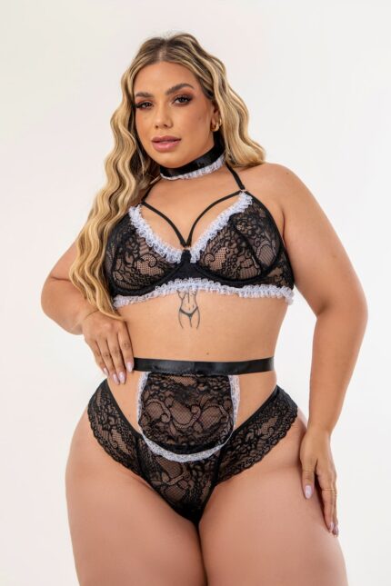 Fantasia plus size de empregada safada lingerie Garota veneno