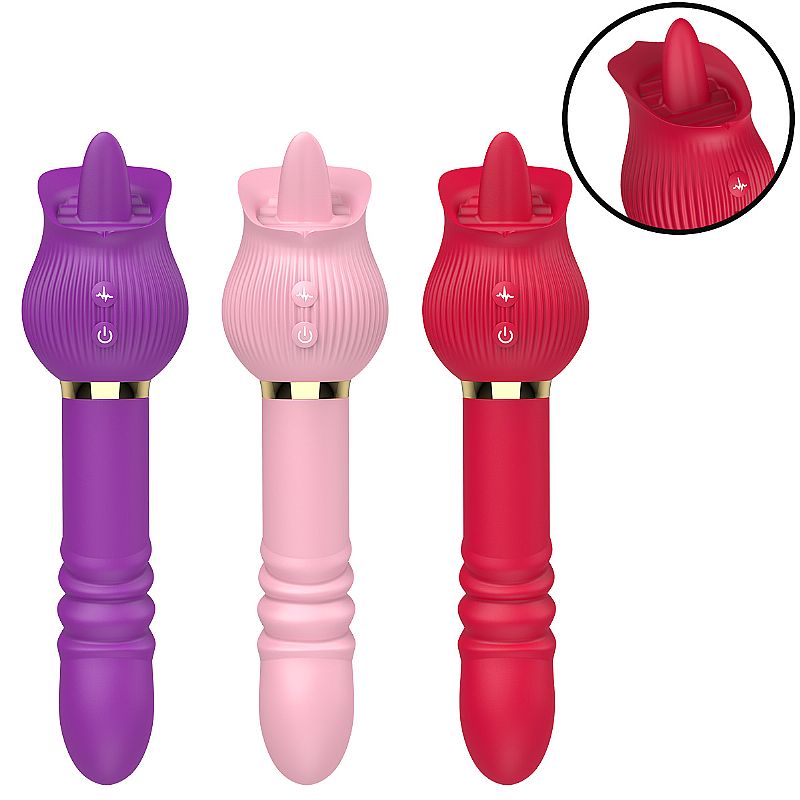 Vibrador de Ponto G e Clitóris em formato de Rosa com Língua e Vai e vem - Jane
