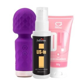 kit com Mini Varinha Mágica Hero Lis-in hot gold Gel facilitador para sexo anal D4 Gel Umectante Lubrificante