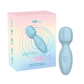 Vibrador Massageador varinha mágica Intt Wellness Azul com 10 Modos de Vibração e Toque Aveludado