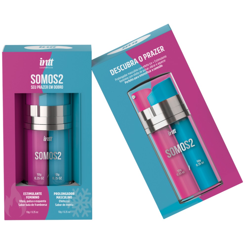 Kit Somos2 gel excitante feminino vibra pulsa e esquenta e gel prolongador masculino esfria - intt cosméticos - Imagem 3