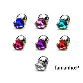 Plug anal Pequeno em alumínio, base em formato de coração com pedra colorida