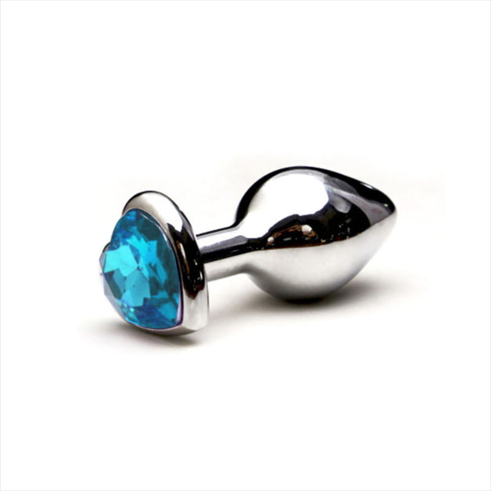 Plug anal Pequeno em alumínio, base em formato de coração com pedra colorida - Imagem 10