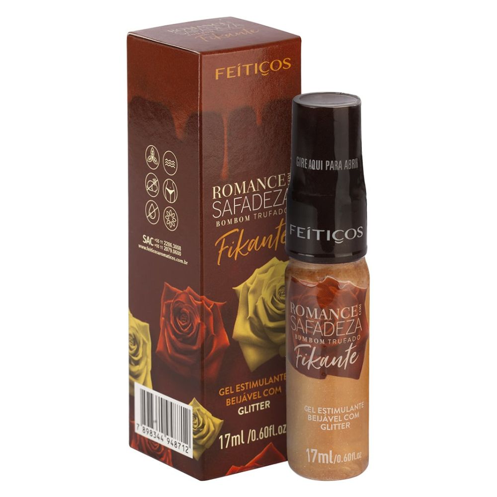 Romance com safadeza Fikante Bombom Trufado gel estimulante beijável com glitter-1 Romance com safadeza Fikante Bombom Trufado gel estimulante beijável com glitter 17Ml Feitiços - Imagem 1