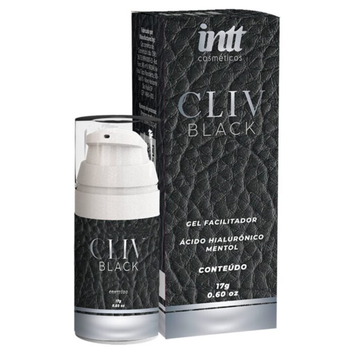 gel dessensibilizante anal Cliv Black Intt 17g frasco sobre superfície escura com acabamento fosco