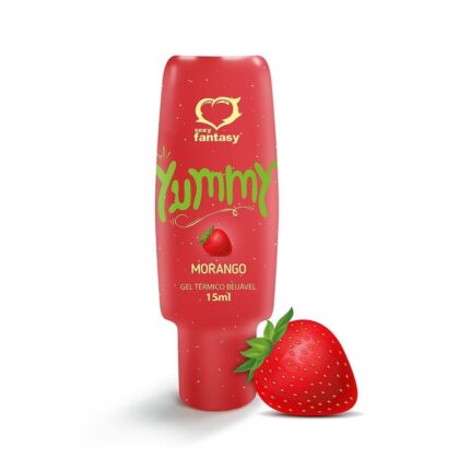 Yummy Gel Térmico Beijável Sabor Morango para Preliminares e Massagem 15ml