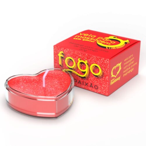 Vela Fogo da Paixão Com Glitter Aroma Morango