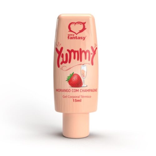 Yummy Gel Térmico Beijável Sabor Morango com Champagne para Preliminares e Massagem 15ml
