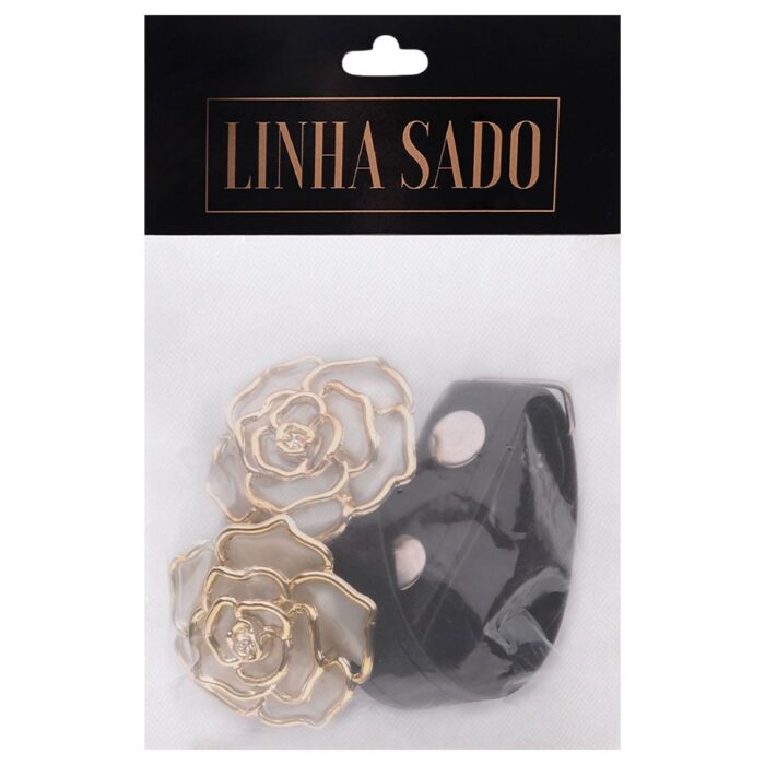 Kit coleira e perneira flor em couro sintético linha sado sexy fantasy - Imagem 4