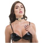 Kit coleira e perneira flor em couro sintético linha sado sexy fantasy - Imagem 2