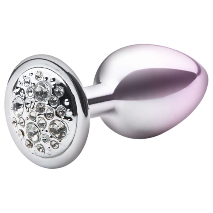 Lite Plug anal Bicolor Pequeno Prata com Rosa Cravejado - Imagem 3