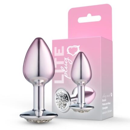 Lite Plug anal Bicolor Pequeno Prata com Rosa Cravejado